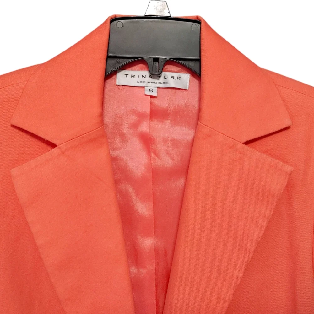 Trina Turk Orange Cotton Single Button Business Blazer Jacket Women's Size 6